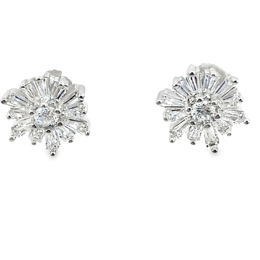 925 BAG+RND CZ SNOWFLAKE STUDS - 10MM - 1.7g <br/>M13035