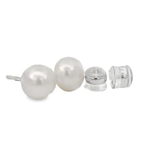 925 WH FRESWATER PEARL SILICONE STUDS - 8-8.5MM