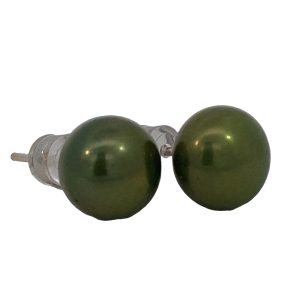 925 DARK GREEN FW PEARL SILICONE STUDS - 9.5-10MM