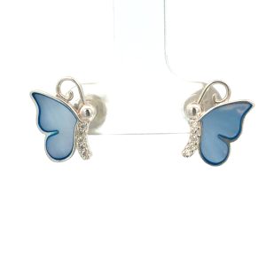 925 BLUE MOP+CZ PAVE SINGLE WING BUTTERFLY 13X10