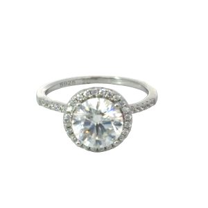 925 2ct D MOISSANITE 4 CLAW HALO RING - 8MM CERT