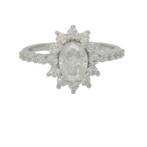 925 1ct D OVAL MOISSANITE HALO RING - 12MM+CERT