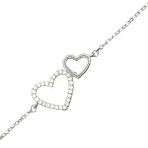 925 CZ PAVE+PLAIN DBL OUTLINE HEARTS ANCHOR ANKLE