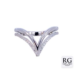 925 CZ PAVE+PLAIN OPEN CUT WISHBONE RING - 15MM