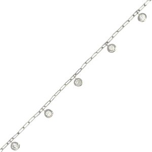925 TUBE SET DROP CZ'S ON PAPERCLIP BRACELET 2.1g