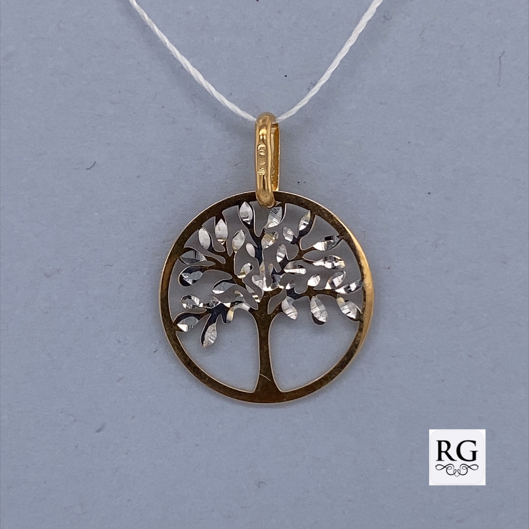 9CT Y+WG DIA CUT OPEN TREE OF LIFE PEND 15MM 0.5g <br/>018