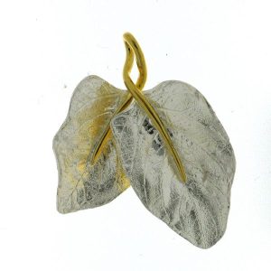 925 GLD PL SANDBRUSHED DBL LEAF PEND - 35X27 5.55  <br/>10002