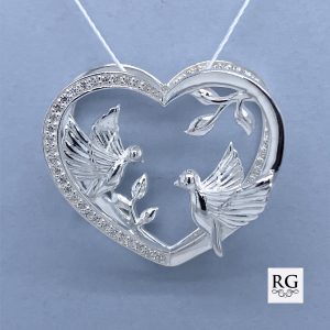 925 CZ PAVE 2 BIRDS OPEN CUT 3D HEART PEND - 25X22 <br/>10009