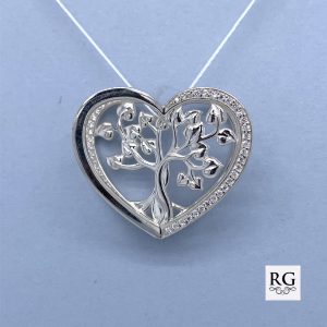 925 CZ PAVE OPEN CUT TREE OF LIFE 3D HEART PEND <br/>10011