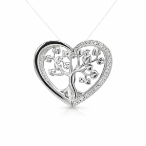 925 CZ PAVE OPEN CUT TREE OF LIFE 3D HEART PEND <br/>10011