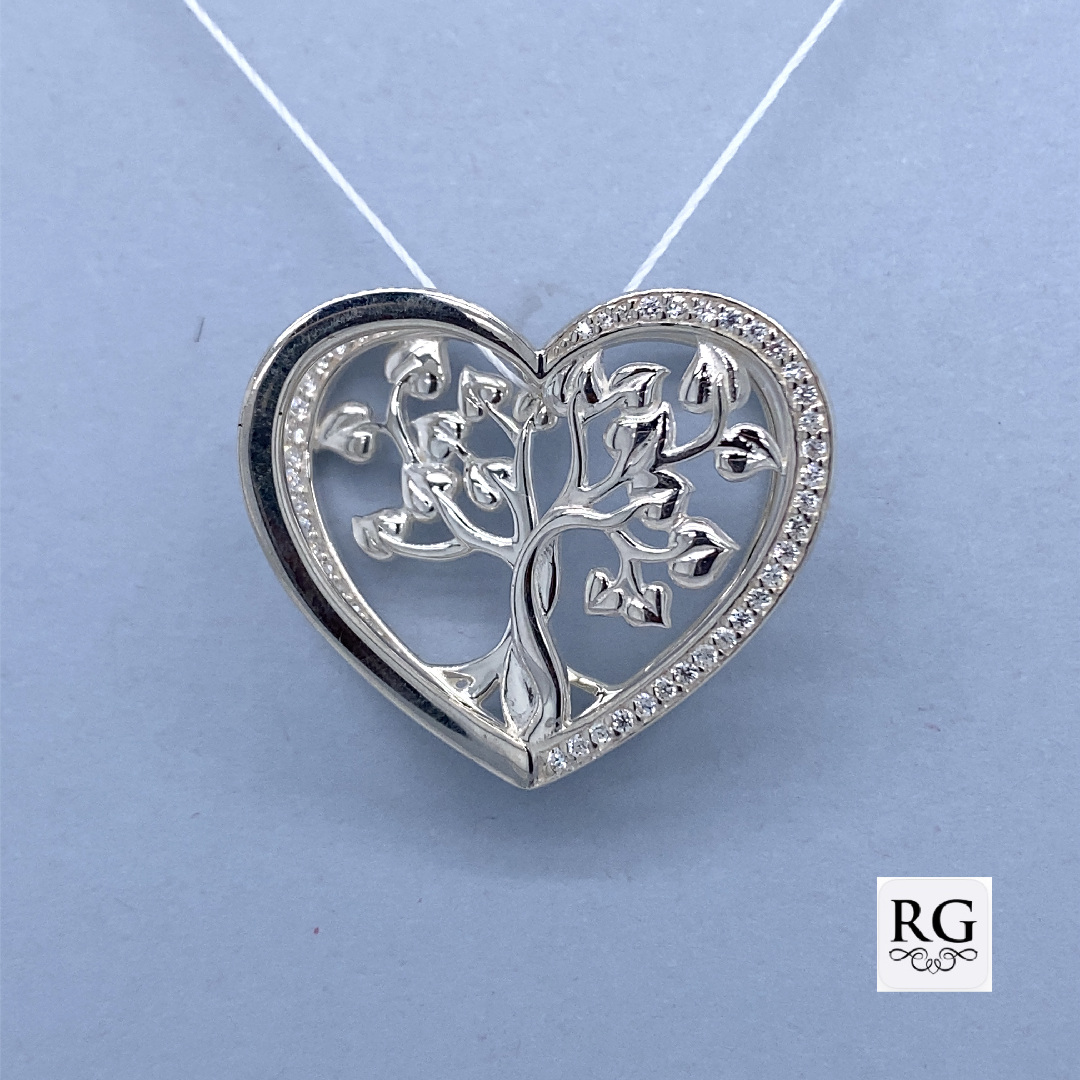 925 CZ PAVE OPEN CUT TREE OF LIFE 3D HEART PEND <br/>10011