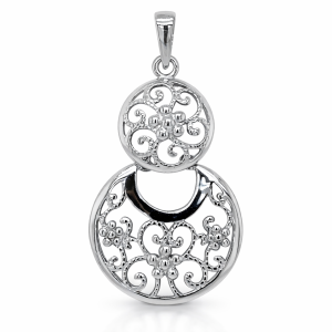 925 RH PL MILLGR FLOWER FILIGR DBL PEND 40X21 2.6g <br/>10024