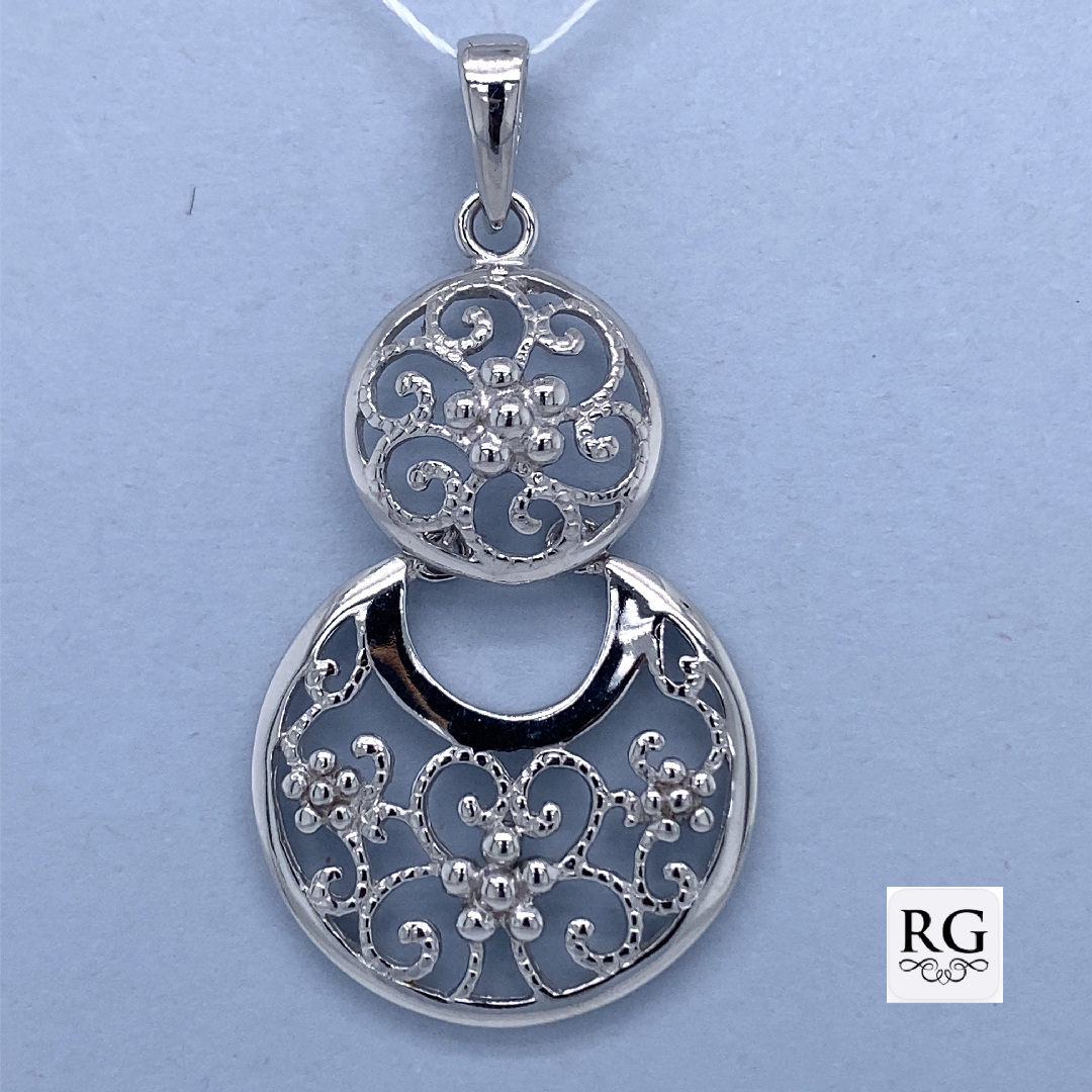 925 RH PL MILLGR FLOWER FILIGR DBL PEND 40X21 2.6g <br/>10024
