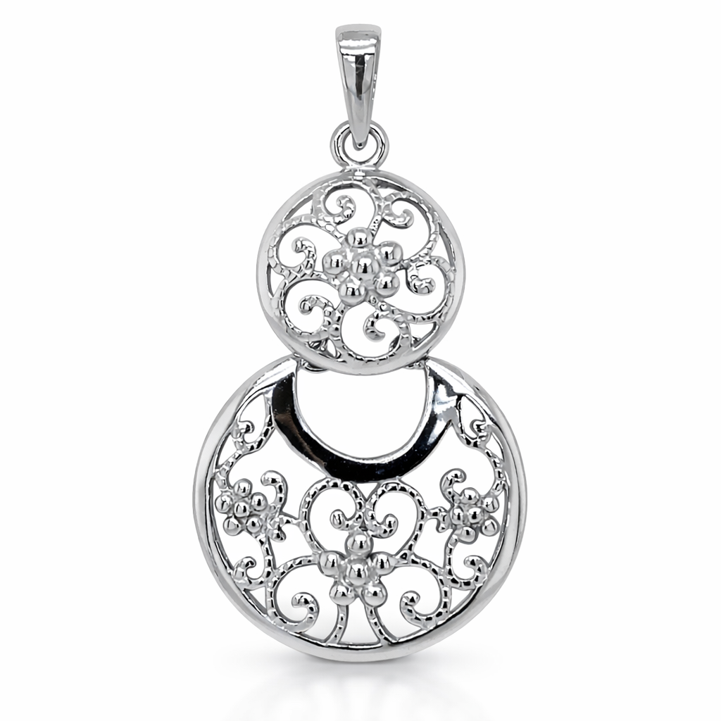 925 RH PL MILLGR FLOWER FILIGR DBL PEND 40X21 2.6g <br/>10024