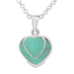 925 DBL TURQOUISE HEARTS PENDANT - 27X17 - 4.6g <br/>10033T