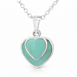 925 DBL TURQOUISE HEARTS PENDANT - 27X17 - 4.6g <br/>10033T