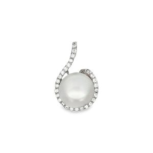 925 WH FW PEARL CZ PAVE SWIRL PEND - 19X12  1.76g <br/>10045