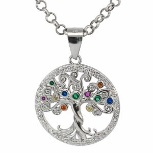 925 MULTI COL CZ TREE OF LIFE RND PEND 25X18 1.67g <br/>10052