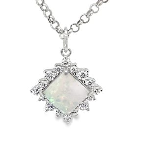 925 SYNTH WHITE OPAL CZ PAVE SQ PEND - 23X17  1.9g <br/>10060