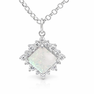 925 SYNTH WHITE OPAL CZ PAVE SQ PEND - 23X17  1.9g <br/>10060