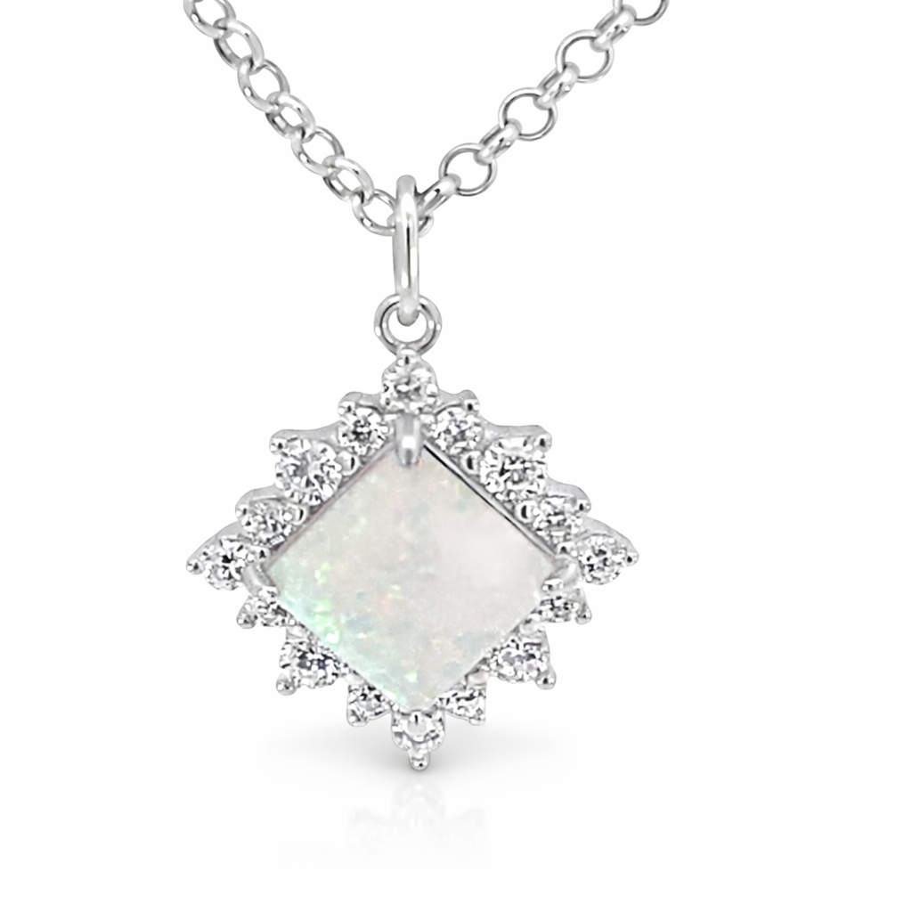 925 SYNTH WHITE OPAL CZ PAVE SQ PEND - 23X17 1.9g <br/>10060