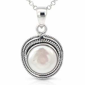 925 OXI FW PEARL ROPE ETCH RND DOME PEND  36X22 8g <br/>10062