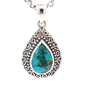 925 OXI COPPER TURQ TEARDROP PEND - 29X15 - 2.8g <br/>10064
