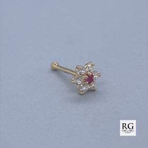 9CT YG RUBY+CZ FLOWER NOSE BALL PIN - 5MM  0.19g <br/>1009