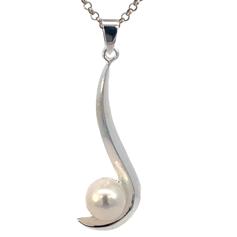 925 WH FW PEARL LONG SICKLE SHAPE PEND 56X18 6.2g <br/>10094