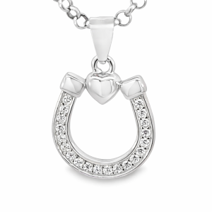 925 HEART DISC ON CZ PAVE HORSESHOE PEND 22X14 1.4 <br/>10136