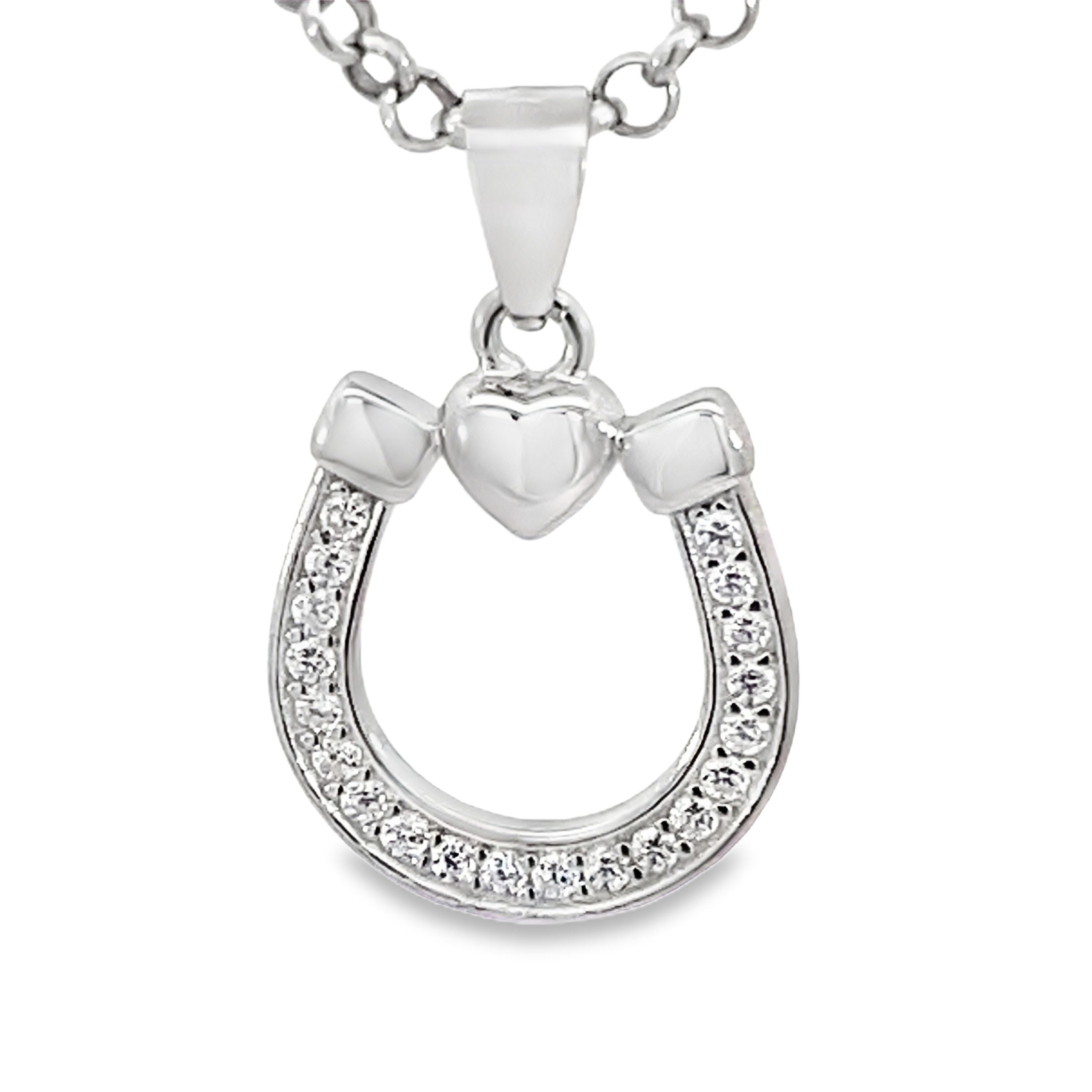 925 HEART DISC ON CZ PAVE HORSESHOE PEND 22X14 1.4 <br/>10136
