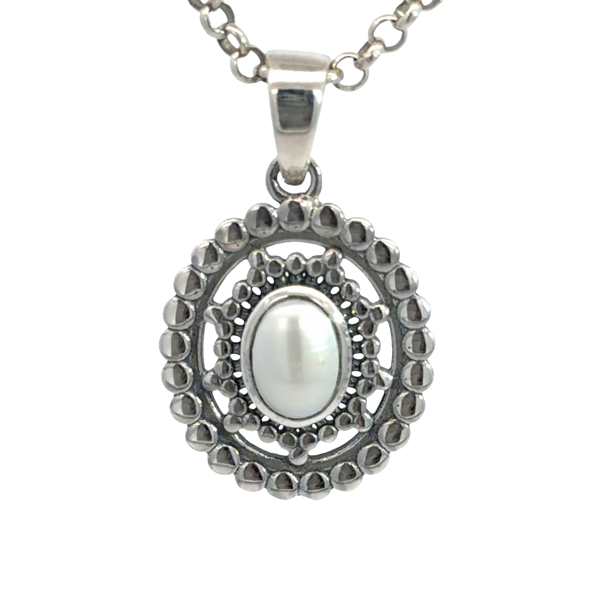 925 OXI OVAL FW PEARL BOHO PENDANT - 26X16 - 2.3g