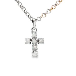 925 SYNTH WHITE OPAL CLAW SET CROSS - 20X10  0.83g <br/>10514