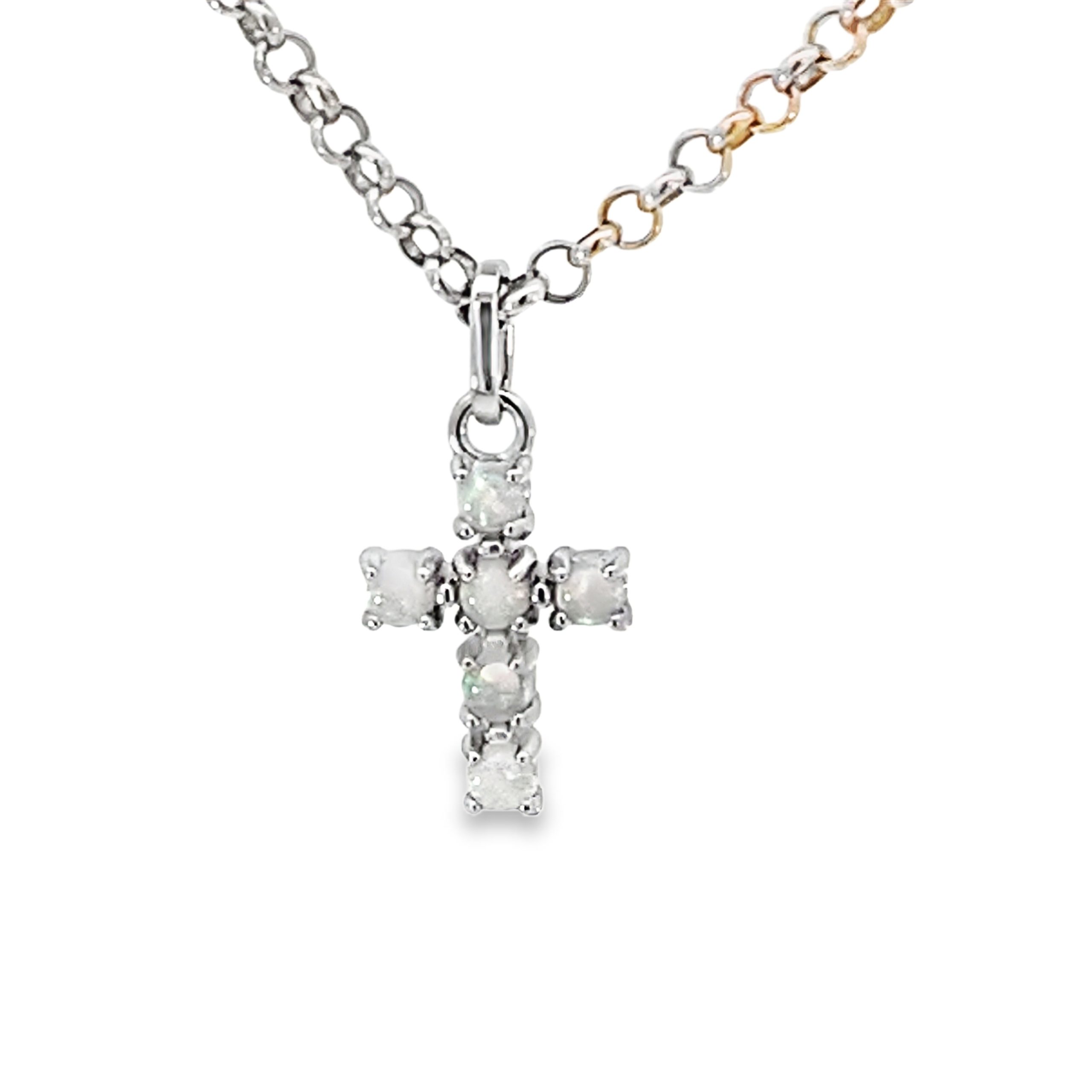 925 SYNTH WHITE OPAL CLAW SET CROSS - 20X10 0.83g <br/>10514