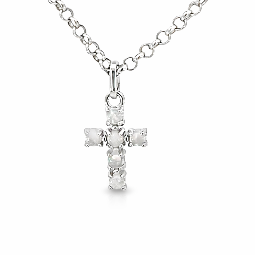 925 SYNTH WHITE OPAL CLAW SET CROSS - 20X10 0.83g <br/>10514