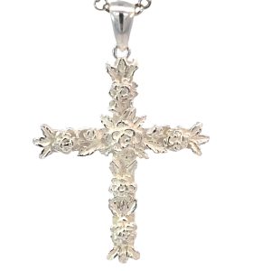 925 MATT FLOWERY ETCHED CROSS - 43X28 - 4g <br/>10519