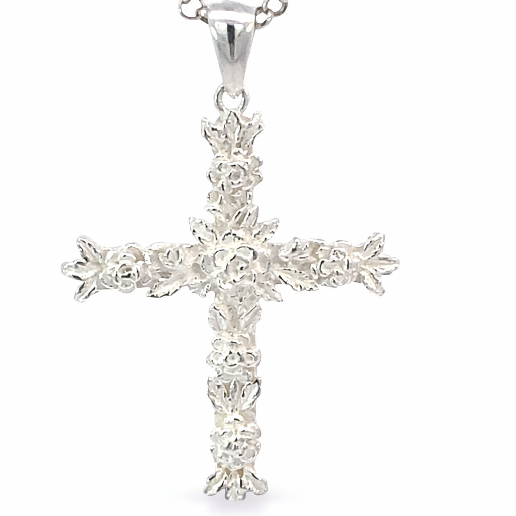 925 MATT FLOWERY ETCHED CROSS - 43X28 - 4g <br/>10519