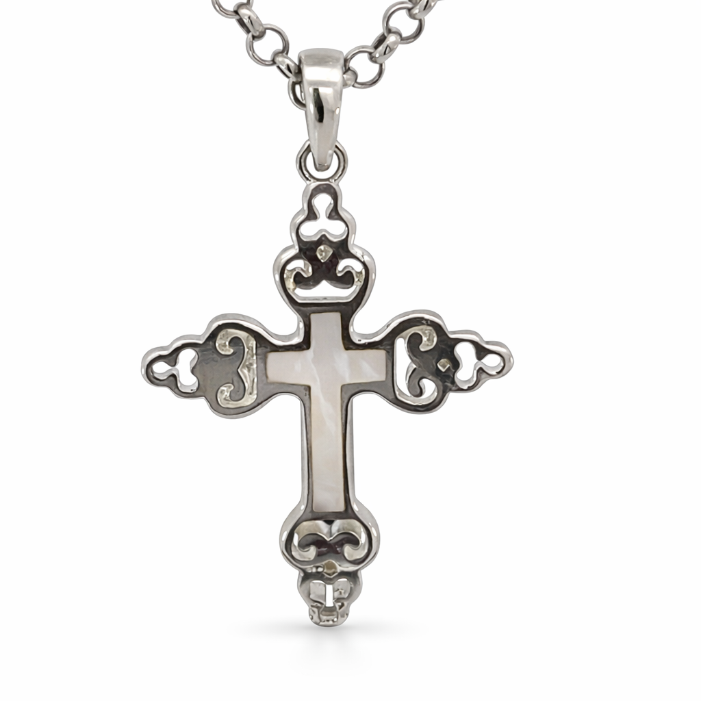 925 MOP FILIGREE SCALLOP ENDS CROSS - 31X20 - 2.45 <br/>10529M