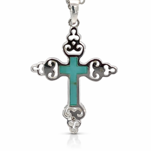 925 TURQ FILIGREE SCALLOP ENDS CROSS - 31X20  2.45 <br/>10529T
