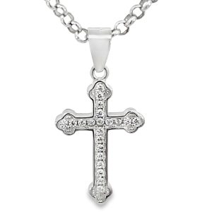 925 CZ PAVE SCALLOPS ENDS CROSS - 26X13 - 1.13g <br/>10542