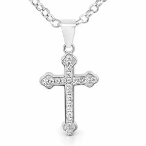 925 CZ PAVE SCALLOPS ENDS CROSS - 26X13 - 1.13g <br/>10542