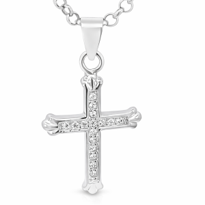 925 CZ PAVE PLAIN SCALLOPS ENDS CROSS - 28X16 1.4g <br/>10543
