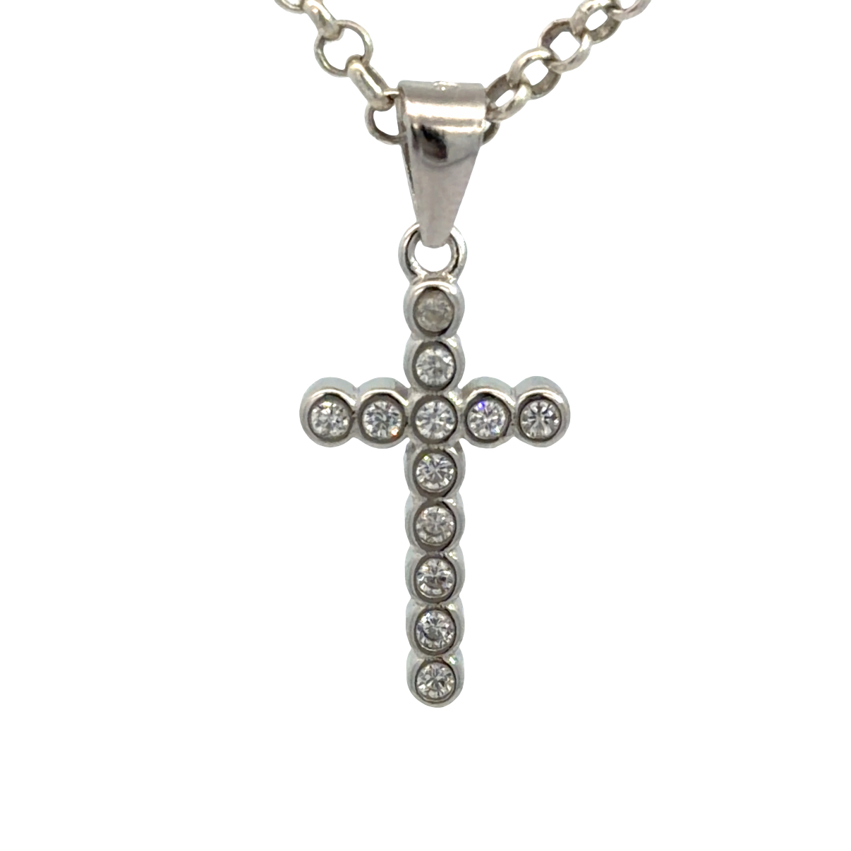 925 CZ PAVE RND BEZEL SET CROSS - 24X11 - 1.28g