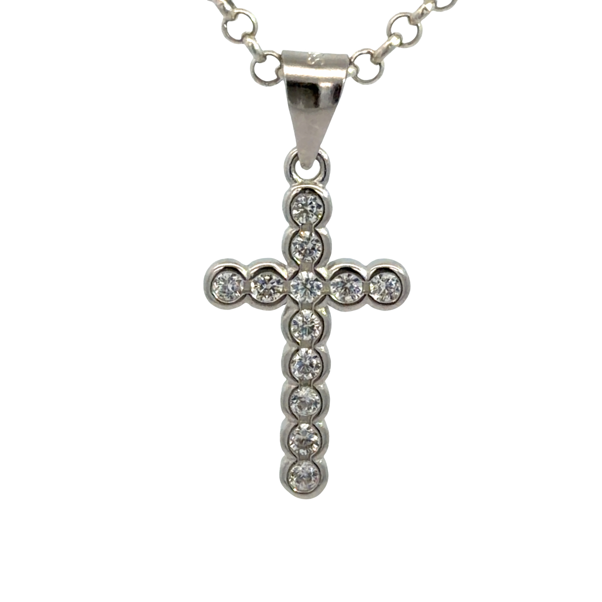 925 CZ PAVE SCALLOP SET CROSS - 28X13 - 1.6g