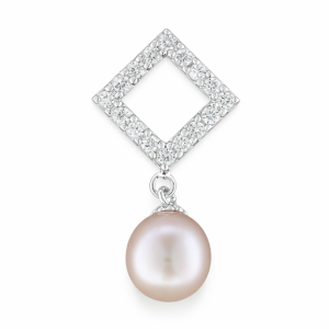 S/SILVER CZ PAVE SQ + FW PEARL PENDANT <br/>11046