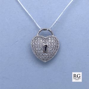 925 CZ PAVE DOME HEART KEYLOCK CHARM - 14X12 <br/>11130