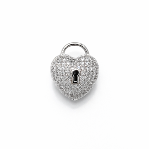 925 CZ PAVE DOME HEART KEYLOCK CHARM - 14X12 <br/>11130