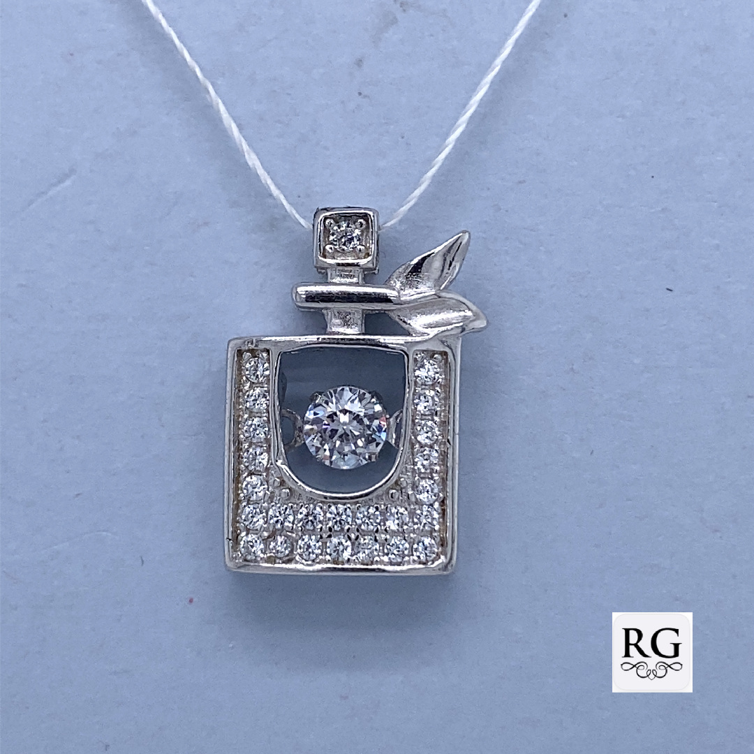925 CZ PAVE PERFUME BOTTLE SLIDING PEND - 18X11 <br/>11138