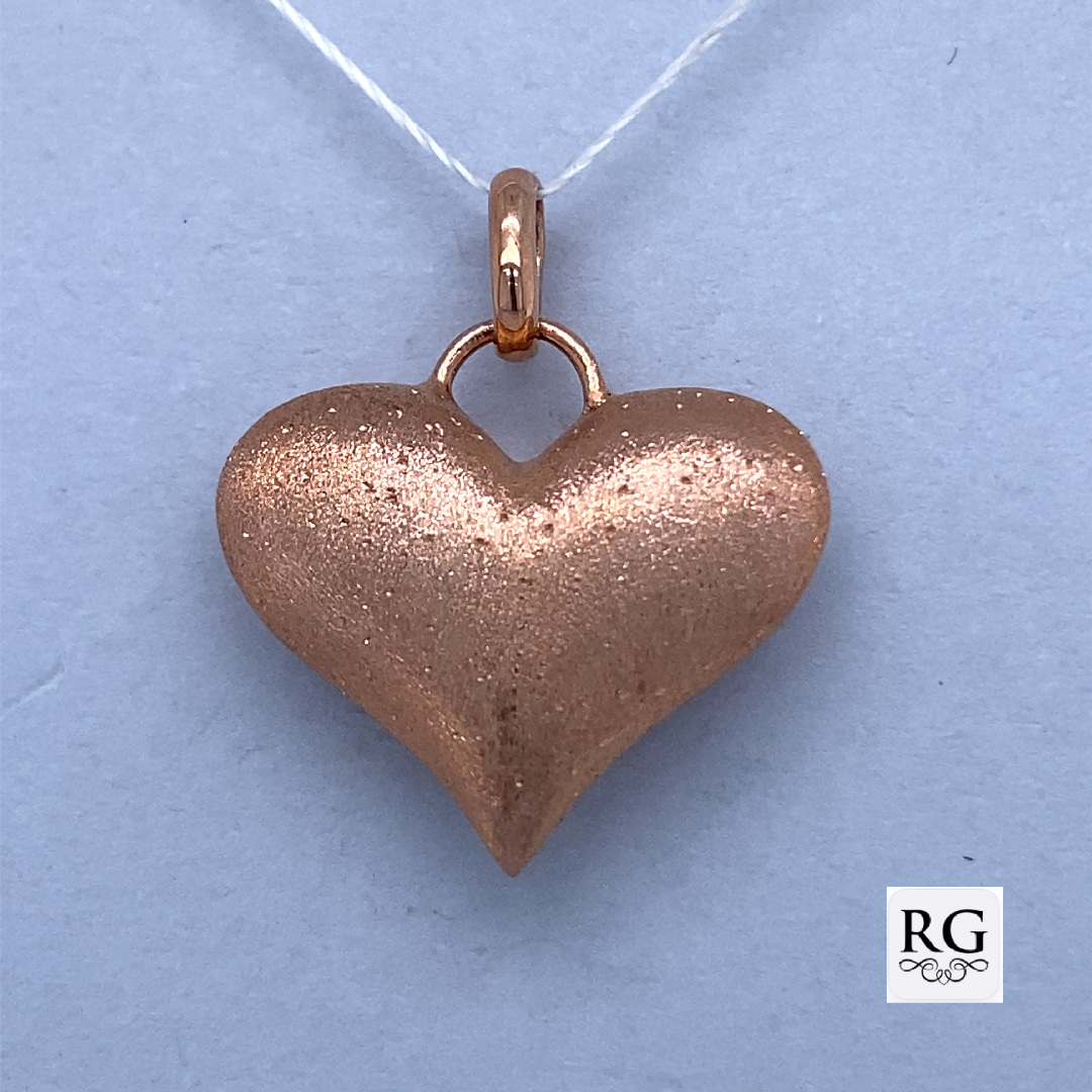 925 RG PL SANDBLASTED PUFFED HEART PENDANT - 21X20 <br/>11272