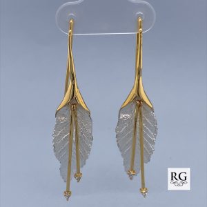 925 CZ GL PL SANDBRUSHED HANGING LEAF EAR - 51X11 <br/>11502
